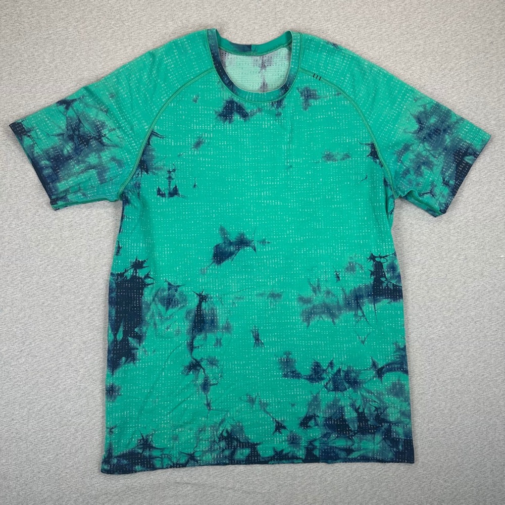 Lululemon Metal Vent Tech Shirt Mens M Green Navy Blue Tie Dye Short Sleeve Gym